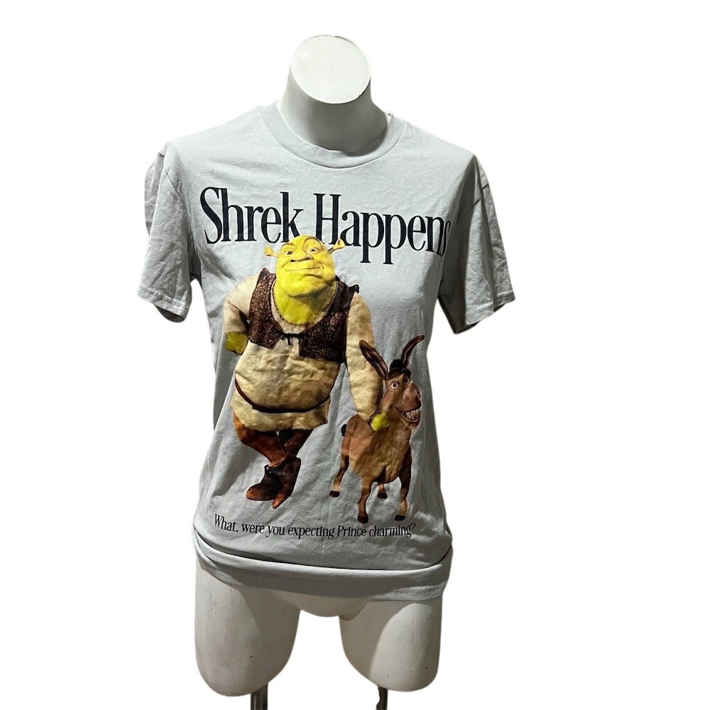 DreamWorks Shrek Happens Graphic T-Shirt Mens Size S Gray Donkey Quote